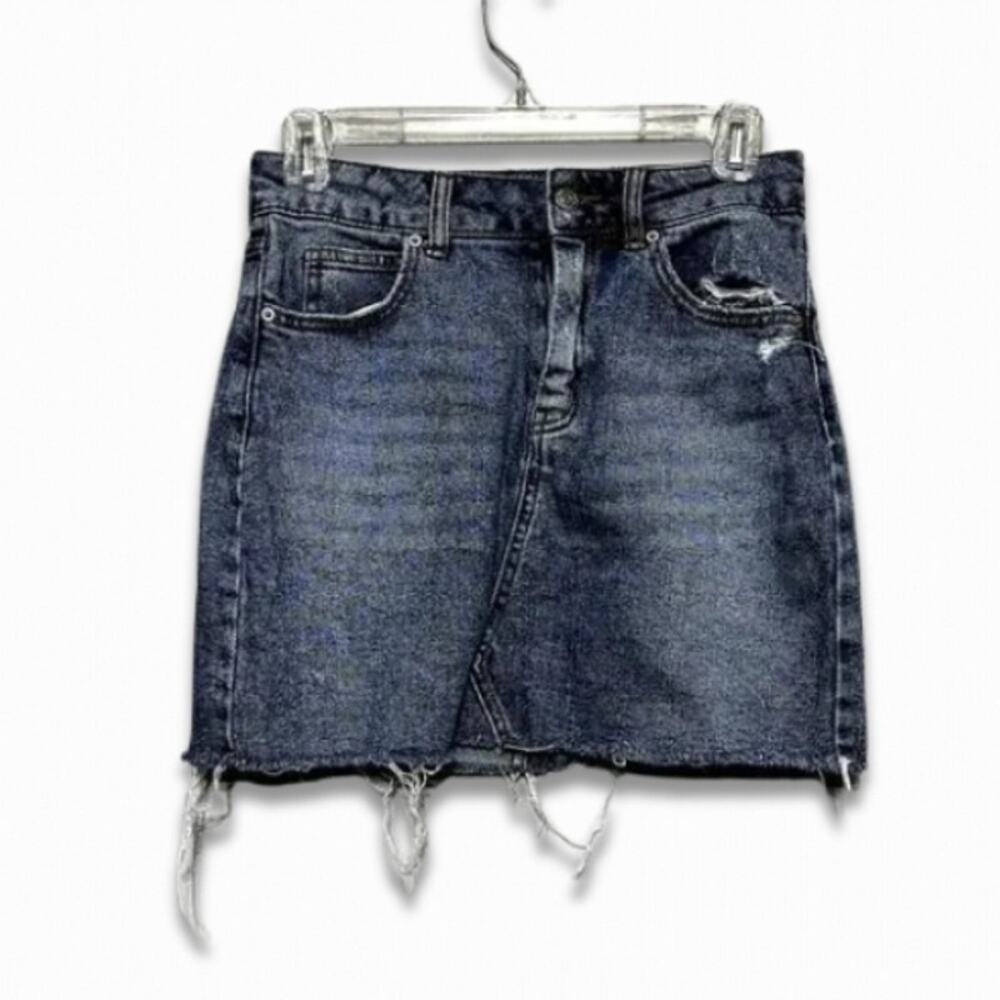 Wild Fable Mini Skirt Frayed Hem Zip Fly Button Closure Durable Denim Blue W 2